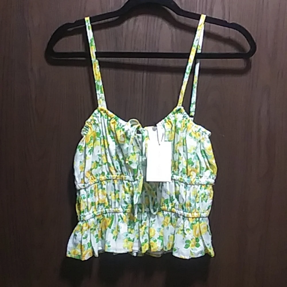 NWT FAITHFULL THE BRAND Smocked Floral Linen Crop Top - Picture 4 of 9